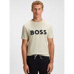 Boss Erkek %100 Pamuklu Yuvarlak Ribana Yakalı Logo Baskılı Kısa Kollu Bej T-Shirt 50548411-131 - XL