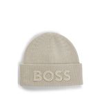 BOSS Erkek Afox R bere yün karışımı logo nakışlı, açık bej adet, bej (light beige), Tek Beden
