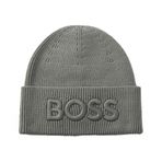 BOSS Erkek Afox R bere yün karışımı logo nakışlı, Gümüş, Tek Beden