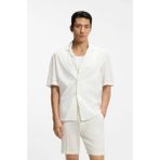 Boss Erkek Çiçek Işlemeli Pamuklu Rahat Kalıp Kısa Kollu Beyaz Gömlek 50561384-100 - 2XL