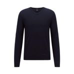 BOSS Erkek Melba-P V Yaka Kazak Yün, mavi (Night Blue), S