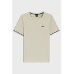 Boss Erkek Normal Kalıp Çizgili Bisiklet Yakalı Esnek Pamuklu Kısa Kollu Bej T-Shirt 50521245-275 - 3XL