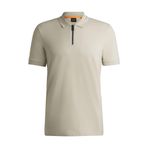 BOSS Erkek Passerzip Slim-Fit polo tişört, streç pamuk, troyer yakalı, Açık Bej 271, L