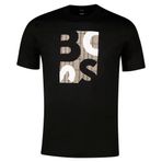 BOSS Erkek Regular Fit Yuvarlak Yakalı Logo Baskılı Pamuklu Kısa Kollu T-Shirt, Siyah, L
