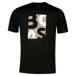 BOSS Erkek Regular Fit Yuvarlak Yakalı Logo Baskılı Pamuklu Kısa Kollu T-Shirt, Siyah, M