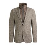 BOSS Erkek Slim Fit Kırçıllı Mono Yaka Pamuk-Yün Ceket, Bej, 54 Beden
