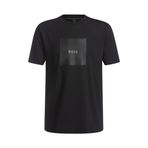 BOSS Erkek Tee Logo Rib T-Shirt Pamuklu Jarseden İnce Çizgilerden Logo Sanat Eseri, Black001, S