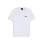 BOSS Erkek Tee Regular-Fit T-Shirt streç pamuk kontrast logolu, Beyaz 100., XS