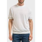 Boss Keten Karışımlı Kontrast Renk Detaylı Bisiklet Yaka T Shirt Erkek T Shirt 50560491 100 - Beyaz