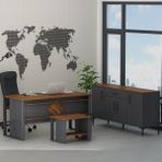 Boss Ofis Takımı 3'lü Set - Masa Sehpa Konsol Antrasit - Kemençe (Sandalye Dahil Değildir) - Antrasit - Ceviz