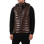 BOSS Su İtici Regular Fit Kapüşonlu Kuş Tüyü Dolgulu Şişme Yelek, Kahve, L Beden, Erkek