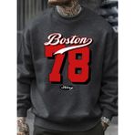 Boston Numarası 78 Baskılı Erkek Kazak Rahat Hip Hop Kazaklar Vintage Büyük Boy Bisiklet Yaka - Antrasit - XL