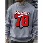 Boston Numarası 78 Baskılı Erkek Kazak Rahat Hip Hop Kazaklar Vintage Büyük Boy Bisiklet Yaka - Gri - 2XL
