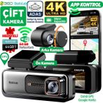 Botslab 360+ G980H Pro ADAS Ön Gerçek 4K UHD Arka 2K QHD 170° Geniş Açı Lens Gece Görüşü Gps+WiFi Araç İçi Kamera (64GB HAFIZA KARTI HEDİYELİ)
