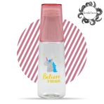 BottleBoss 600 ml Pembe Renkli Bardaklı Desenli Sızdırmaz Kapaklı Su Şişesi Matara