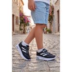 BOUIS Çocuk Siyah Beyaz Cırt Cırtlı Işıklı Triko Günlük Yürüyüş Koşu Spor Ayakkabı Bağcıklı Rahat Konforlu Okul Sneaker