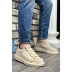 BOUIS Erkek Süet Krem Spor Günlük Ayakkabı Yüksek Kalın Taban Bağcıklı Sneaker