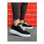 BOUIS Erkek Süet Siyah Spor Günlük Ayakkabı Yüksek Kalın Beyaz Taban Bağcıklı Sneaker