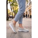 BOUIS Kadın Gri Beyaz Triko Rahat Günlük Yürüyüş Anne Ayakkabısı Hafif Loafer Esnek Casual Sneaker