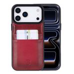 Bouletta, Apple iPhone 17 Pro Max için, Hakiki Deri, El Yapımı Kartlıklı Kılıf, İç Yüzeyi Kadife, Gölgeli Kırmızı