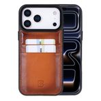 Bouletta, Apple iPhone 17 Pro Max için, Hakiki Deri, El Yapımı Kartlıklı Kılıf, İç Yüzeyi Kadife, Gölgeli Taba