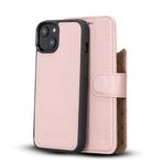 BOULETTA iPhone 14 için Kılıf Cüzdan Magsafe - Hakiki Deri Manyetik Ayrılabilir Folyo Telefon Kılıfı RFID Kart Tutucu ile 3 Yuvalı 6.1 '' Erkekler Kadınlar için Pembe