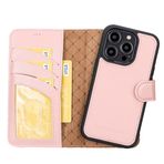 BOULETTA iPhone 14 Pro Cüzdan Kılıf - Hakiki Deri Manyetik Ayrılabilir Folyo Telefon Kılıfı RFID Kart Tutucu 3 Yuvalı 6.1'' Erkekler Kadınlar için Pembe
