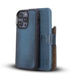 BOULETTA iPhone 14 Pro için Cüzdan Kılıf Magsafe Uyumlu Tam Tahıl Deri, Manyetik Çıkarılabilir Folyo Telefon Cüzdan Kılıfı (2'si 1 arada) - RFID Engelleme ile 3 Kart Tutucu, Lacivert