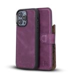 BOULETTA iPhone 14 Pro için Kılıf Cüzdan Magsafe - Hakiki Deri Manyetik Çıkarılabilir Folyo Telefon Kılıfı RFID Kart Tutucu ile 3 Yuvalı 6.1'' Erkekler Kadınlar için Mor