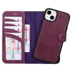 BOULETTA iPhone 15 Plus Cüzdan Telefon Kılıfı MagSafe ile Uyumlu, Tam Tahıl Deri, Manyetik Çıkarılabilir Folyo Telefon Kılıfı (2'si 1 arada) - RFID Engelleme ile 4 Kart Tutucu 6,7 inç, Mor
