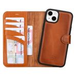 BOULETTA iPhone 15 Plus Kılıf Magsafe Uyumlu Tam Tahıl Deri, Manyetik Çıkarılabilir Folyo Telefon Cüzdan Kılıfı (2'si 1 arada) - RFID Engelleme 6,7 inç ile 4 Kart Tutucu, Tan Kahverengi