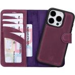 BOULETTA iPhone 15 Pro Kılıf Magsafe Uyumlu Tam Tahıl Deri, Manyetik Çıkarılabilir Folyo Telefon Cüzdan Kılıfı (2'si 1 arada) - RFID Engelleme ile 4 Kart Tutucu 6,1 inç, Mor