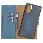 Bouletta Kılıf Galaxy Note 20 ile Uyumlu Kapaklı ve Kick Standlı Hakiki Deri Manyetik Çıkarılabilir Geçmeli Cüzdan Kılıf (Parlak Lacivert)