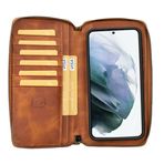 BOULETTA Samsung Galaxy S23 Plus Deri Kılıf, El Yapımı Galaxy S23 Plus Kese Tipi Fermuarlı Deri Cüzdan Kılıf, Kart Tutuculu, Unisex, 2'si 1 Arada Manyetik Çıkarılabilir Cüzdan, RFID Korumalı (Bronz)