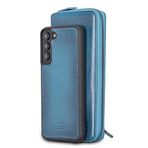 BOULETTA Samsung Galaxy S23 Plus Deri Kılıf, El Yapımı Galaxy S23 Plus Kese Tipi Fermuarlı Deri Cüzdan Kılıf, Kart Tutuculu, Unisex, 2'si 1 Arada Manyetik Çıkarılabilir Cüzdan, RFID Korumalı (Mavi)
