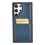 BOULETTA Samsung Galaxy S24 Ultra Kılıf Kart Tutucular ve RFID Engelleme, Kadınlar ve Erkekler için El Yapımı Hakiki Deri Kılıf 15,8 cm, Mavi