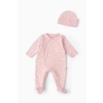 Boumini Bebek Patikli Tulum Şapka Set Bahar Çiçekli Pembe