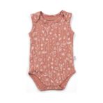 Boumini Kolsuz Bebek Çıtçıtlı Atlet Müslin Bebek Body Bahar Çiçekli Kiremit-kiremit Kiremit