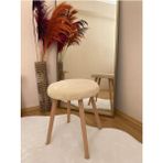 Bounteous Ahşap Ayak Dekoratif Peluş Puf Tabure - 35x35 - Krem