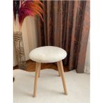 Bounteous Ahşap Ayak Dekoratif Peluş Puf Tabure Beyaz - 35 x 35