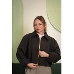 Boutich Kadın Kahverengi Oversize Fermuarlı Bomber Ceket – Salaş Crop Model - Standart - 0-Kahverengi