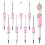 Boutigem 8 adet pembe elmas taklidi boncuklu kalem plastik tükenmez kalem yıldız pullu boncuk kalem mili siyah mürekkep Rollerball kalem DIY kalem dekor okul ofis yazma malzemeleri