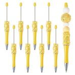 Boutigem 8 adet Rhinestone Beadable kalem sarı plastik tükenmez kalem yıldız pullu boncuk kalem mili siyah mürekkep Rollerball kalem DIY kalem dekor okul ofis yazma malzemeleri