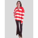 Boutique Venüs V Polo Yaka Kalın Oversize Triko Kazak - Turuncu Beyaz - Standart - Turuncu - Beyaz