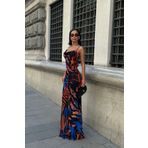 boutiquen 6050 ASTARLI ESNEK LİKRALI MAXİ DESENLİ ELBİSE