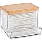 Box Up Ahşap Kapaklı Estetik Çubuk Kulak Pamuğu Organizer Banyo Düzenleyici Makyaj Ürünleri