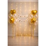BOXLAND Yetişkin Doğum Günü Seti Gold Beyaz Happy Birthday Banner Folyo Balon Parti Seti