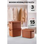Boxsıs 3 Adet Kiremit 15 Lt Düzenleyici Kapaklı Kutu Storage Dekoratif Dolap Içi Organizer