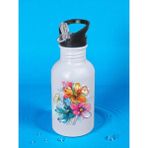 Boyalı Çiçekler Baskılı Matara Suluk 600 ml - Kız Çocuk Suluk, Kız Sulukları
