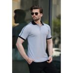 Boyalı Gri Desenli Polo Yaka Triko Erkek Tişört E7155